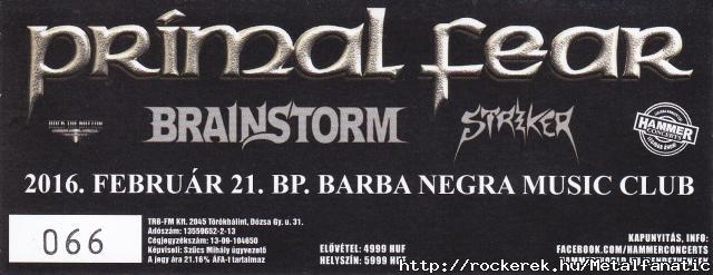 PRIMAL FEAR - BRAINSTORM jegy 2016