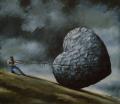 rope-breaking-on-man-holding-stone-heart-on-hillside